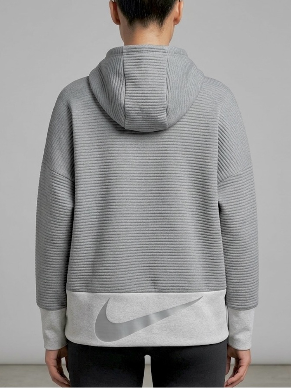 Nike Ribbed Hoodie Big Swoosh Logo Women’s Size XXL Gray